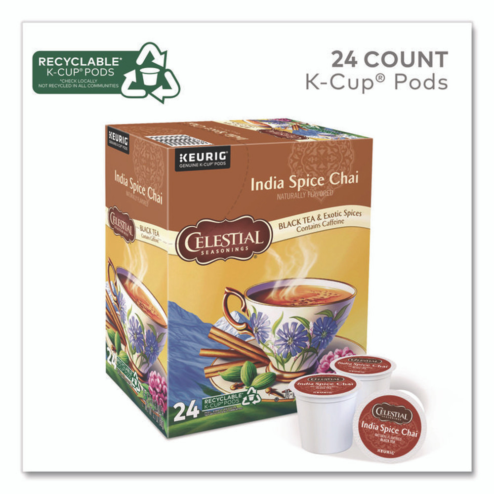 KEURIG DR PEPPER Celestial Seasonings® 14738 India Spice Chai Tea K-Cups, 24/Box