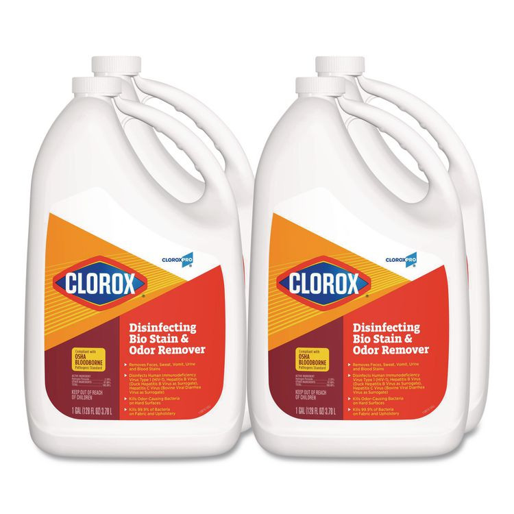 CLOROX SALES CO. 31910 CloroxPro Disinfecting Bio Stain and Odor Remover, Fragranced, 128 oz Refill Bottle, 4/Carton