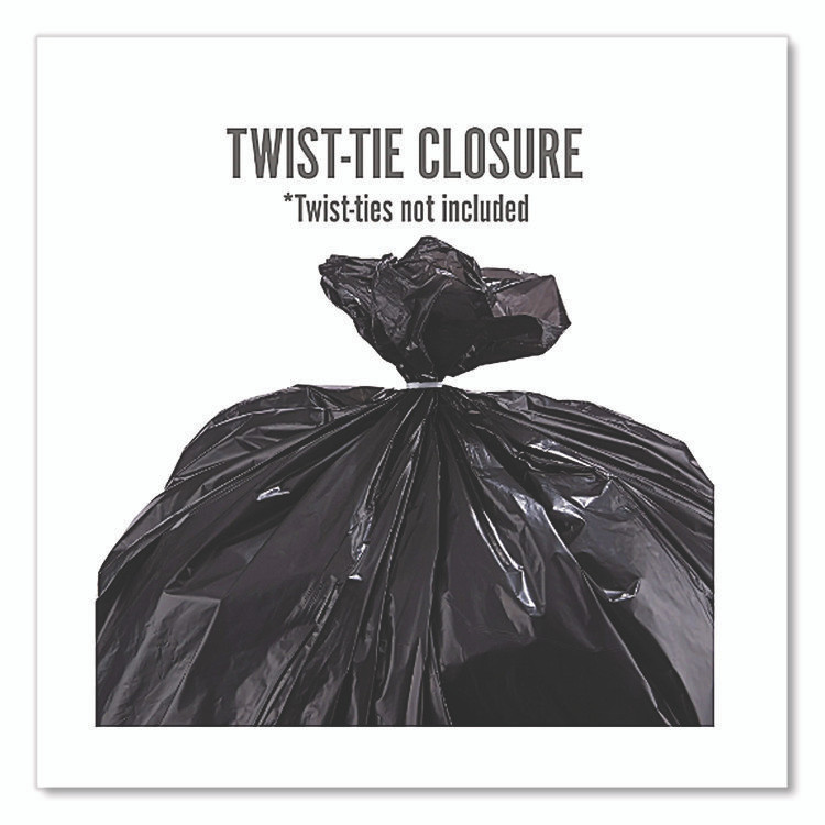 PERK 24377877 Twist-Tie Heavy-Duty Trash Bags, Open-Face, 45 gal, 1.1 mil, 45" x 38", Black, 25/Box