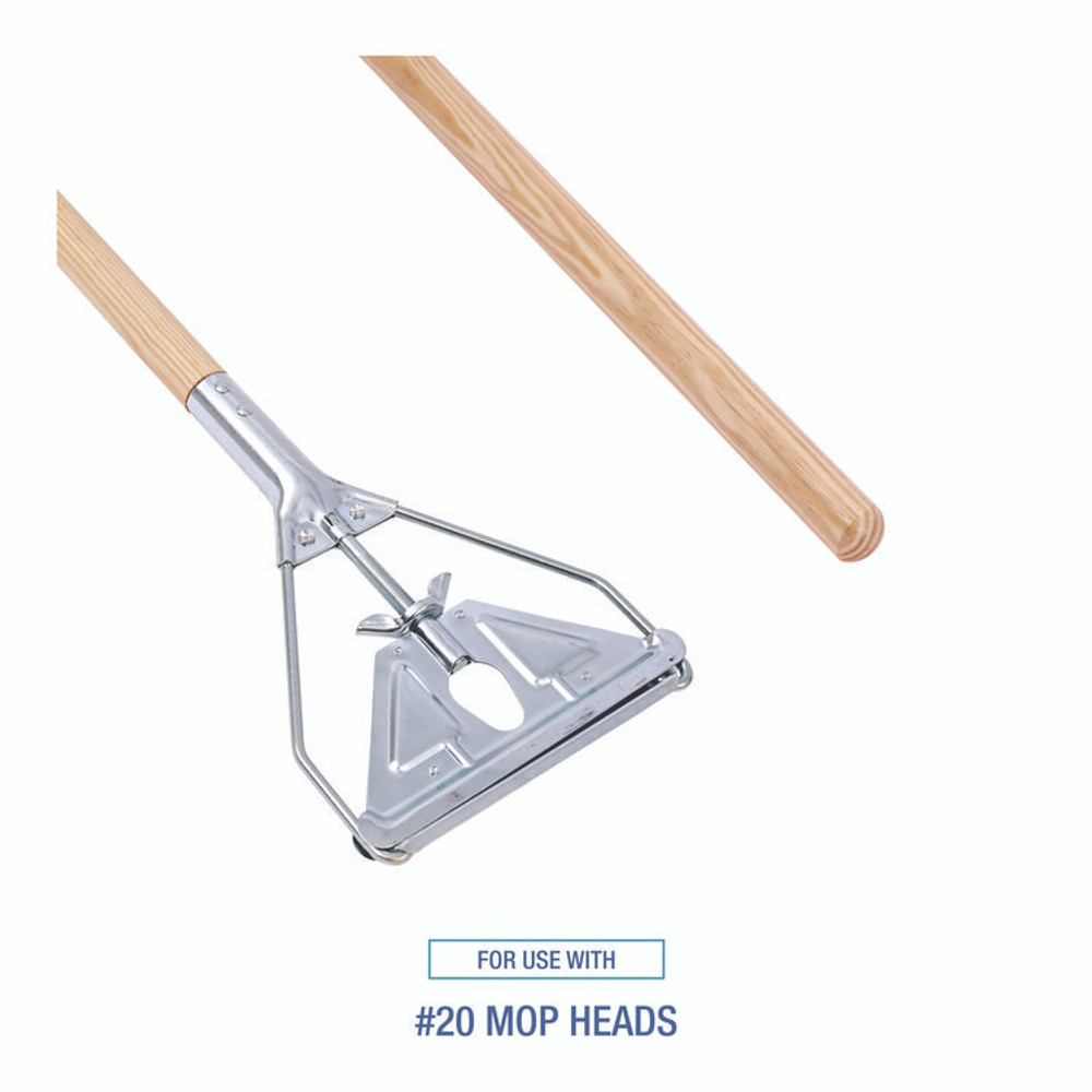 BOARDWALK 605 Quick Change Metal Head Mop Handle for No. 20 and Up Heads, 62" Wood Handle