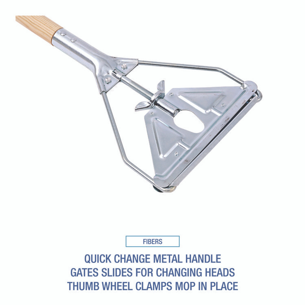 BOARDWALK 605 Quick Change Metal Head Mop Handle for No. 20 and Up Heads, 62" Wood Handle