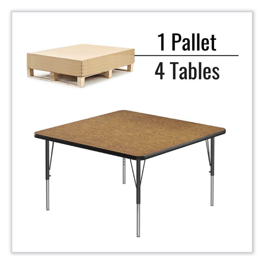 CORRELL, INC. 4848TF0695K4 Adjustable Activity Tables, Square, 48" x 48" x 19" to 29", Medium Oak Top, Black Legs, 4/Pallet