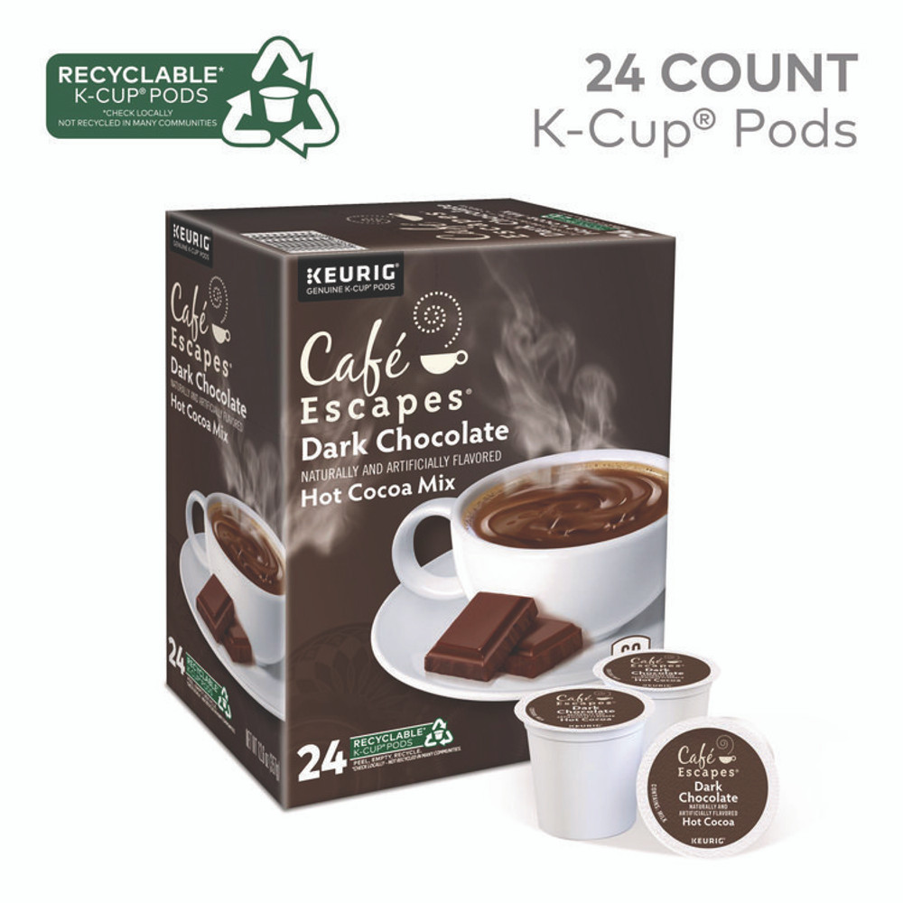 KEURIG DR PEPPER Café Escapes® 6802 Cafe Escapes Dark Chocolate Hot Cocoa K-Cups, 24/Box
