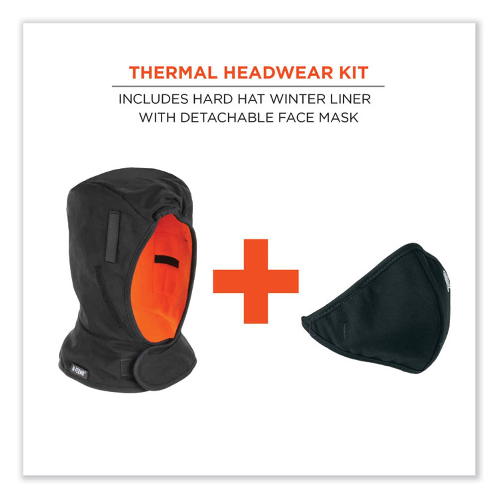 TENACIOUS HOLDINGS, INC. ergodyne® 16871 N-Ferno 6871 2-Layer Winter Liner + Mouthpiece Kit, Fleece/Cotton, One Size Fits Most, Black