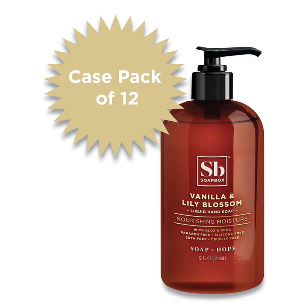 SOAPBOX 00679CT Hand Soap, Vanilla and Lily Blossom Scent, 12 oz, 12/Carton