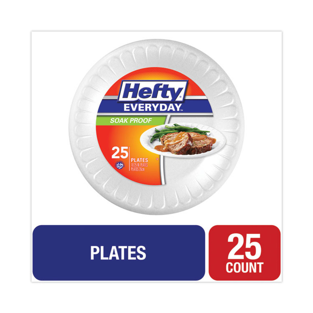 REYNOLDS FOOD PACKAGING Hefty® D21029 Soak Proof Tableware, Foam Plates, 10.25" dia, White, 25/Pack