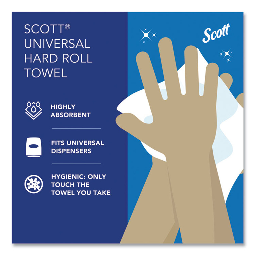KIMBERLY-CLARK PROFESSIONAL Scott® 01040 Essential Hard Roll Towels for Business, Absorbency Pockets, 1-Ply, 8" x 800 ft, 1.5" Core, White, 12 Rolls/Carton