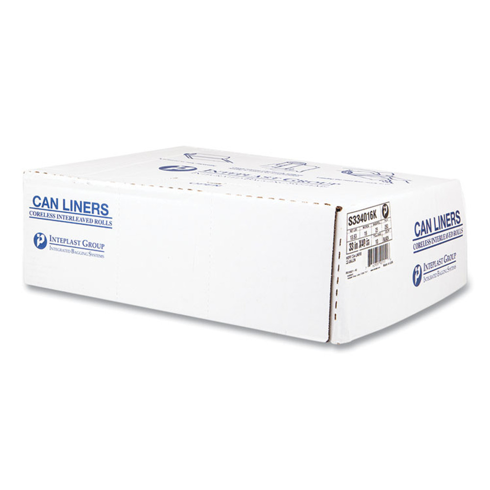 INTEGRATED BAGGING SYSTEMS Inteplast Group S334016K High-Density Commercial Can Liners, 33 gal, 16 mic, 33" x 40", Black, Interleaved Roll, 25 Bags/Roll, 10 Rolls/Carton