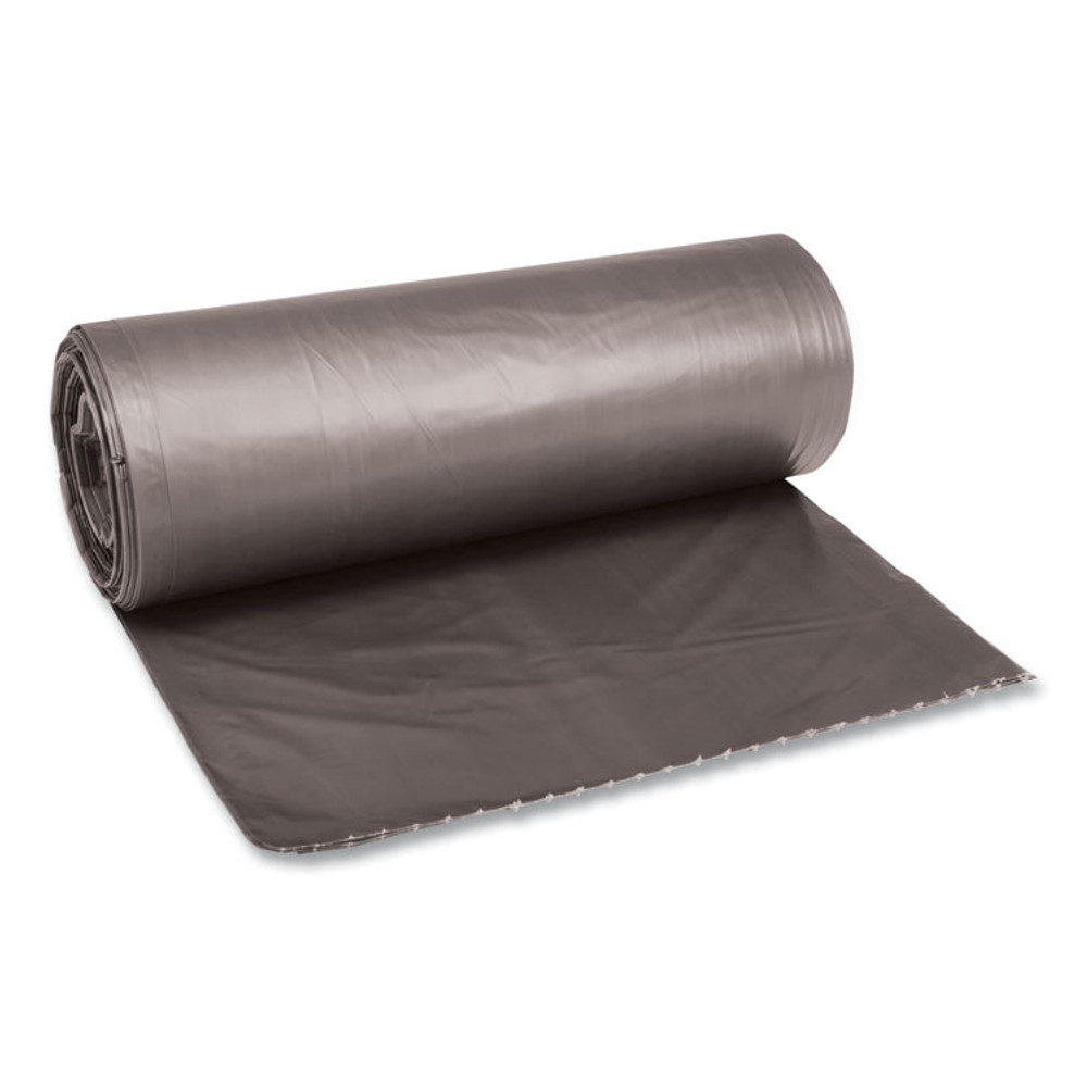 BOARDWALK 4046SH Low-Density Waste Can Liners, 45 gal, 0.95 mil, 40" x 46", Gray, Perforated Roll, 25 Bags/Roll, 4 Rolls/Carton