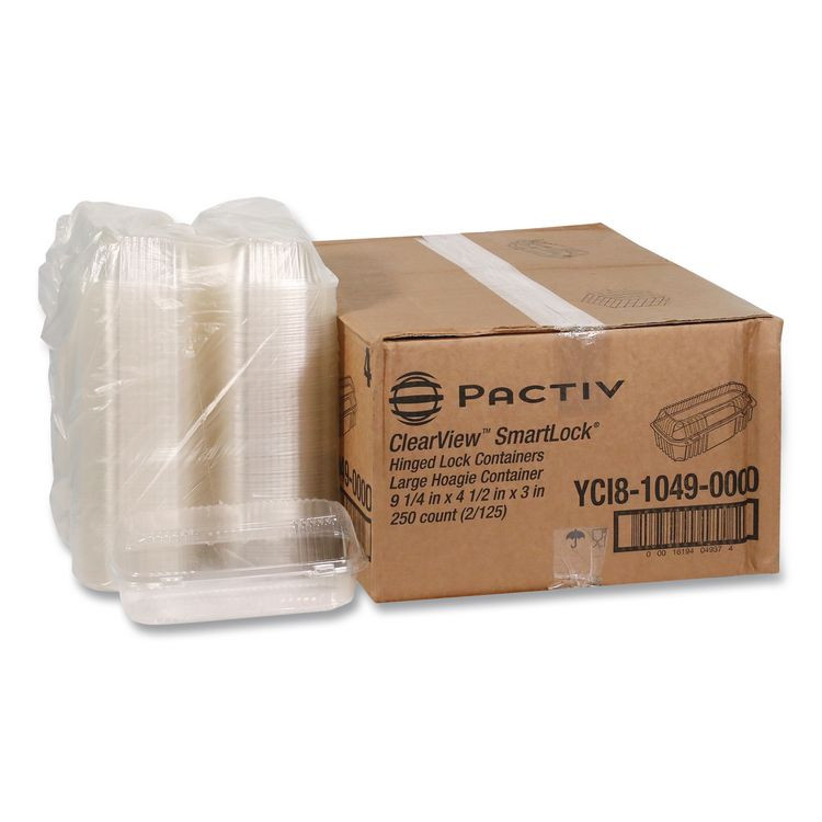 PACTIV EVERGREEN CORPORATION YCI81049 ClearView SmartLock Hinged Lid Container, Hoagie Container, 27 oz, 9.3 x 4.5 x 3, Clear, Plastic, 250/Carton