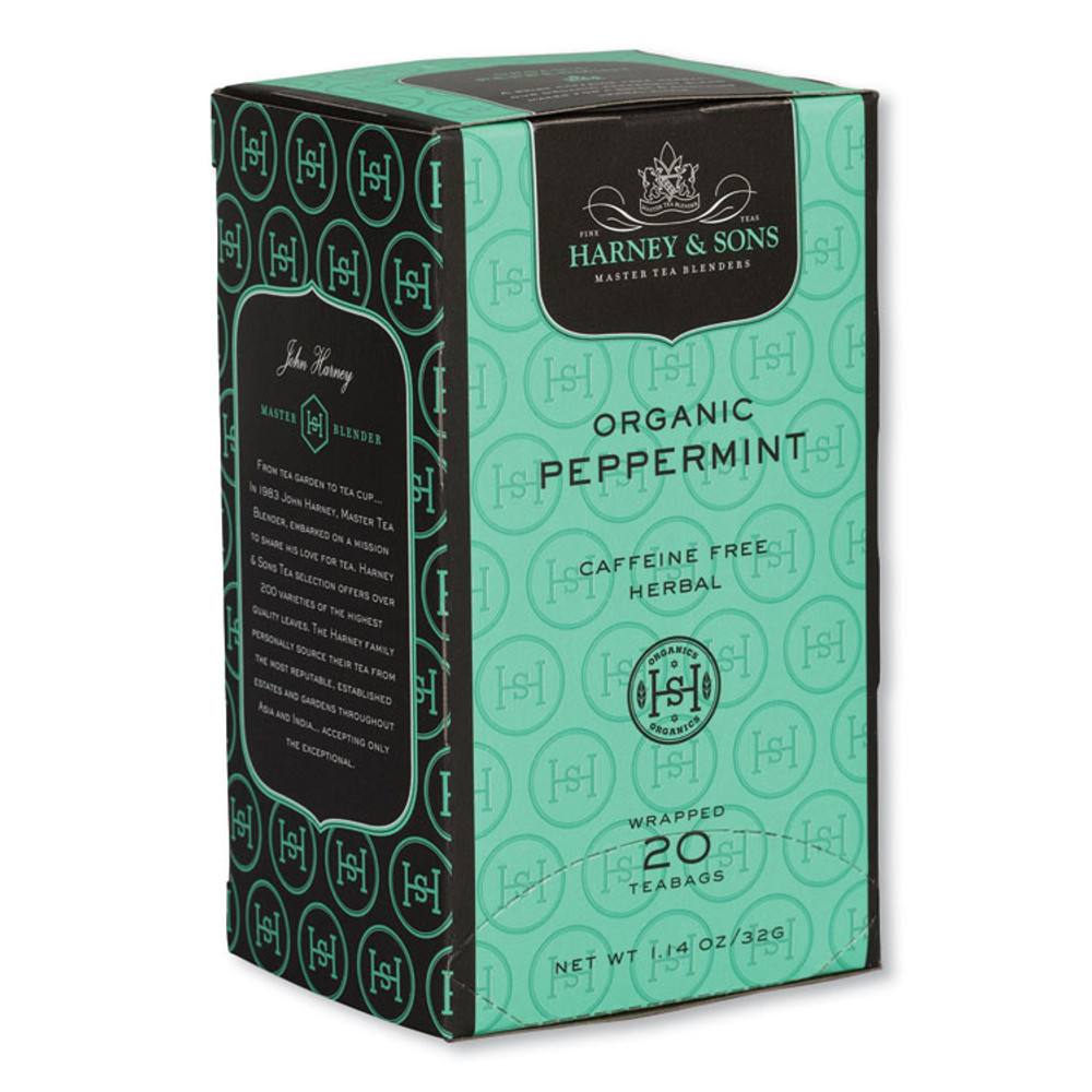 HARNEY & SONS FINE TEAS HSF00952 Premium Tea, Organic Peppermint Herbal Tea, Individually Wrapped Tea Bags, 20/Box