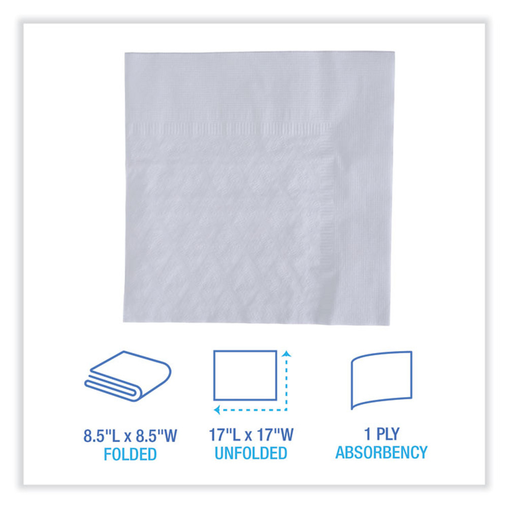 BOARDWALK 8307W Dinner Napkin, 1-Ply, 17 x 17, White, 250/Pack, 12 Packs/Carton
