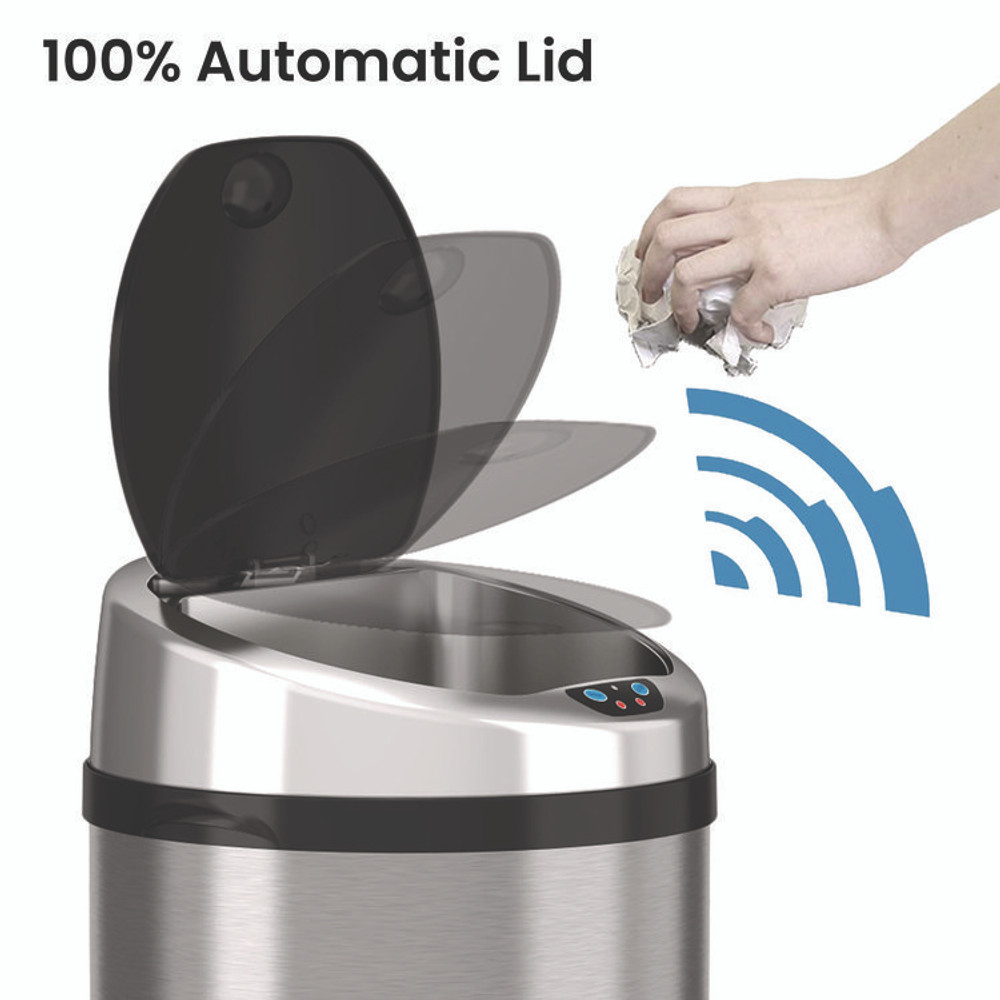 HLS COMMERCIAL HLS08RCB Sensor Trash Can, 8 gal, Plastic/Stainless Steel, Silver