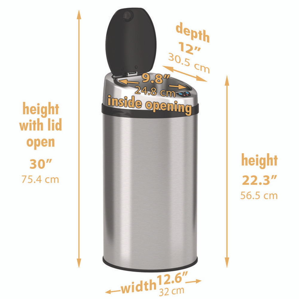 HLS COMMERCIAL HLS08RCB Sensor Trash Can, 8 gal, Plastic/Stainless Steel, Silver