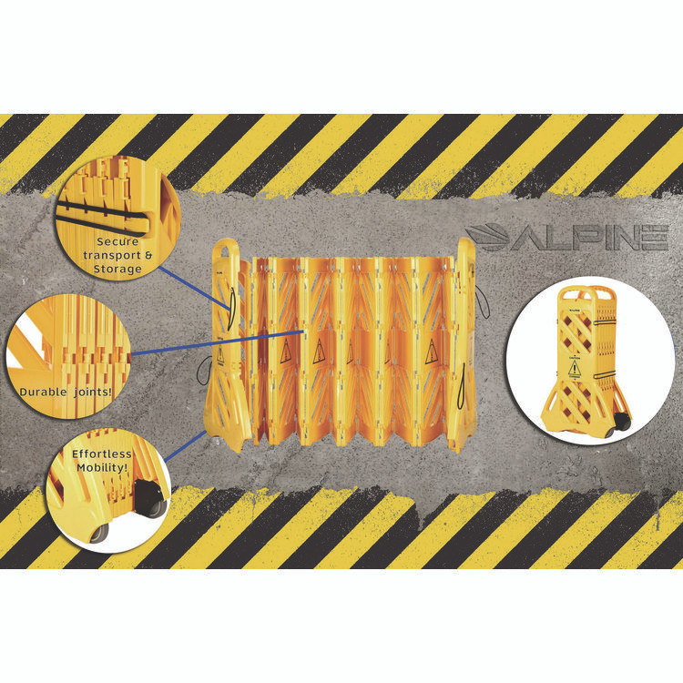 ALPINE INDUSTRIES ALP499BAR Expandable Portable Fence Barrier Safety Barricade, Plastic, 1.97 x 153.54 x 39.76, Yellow