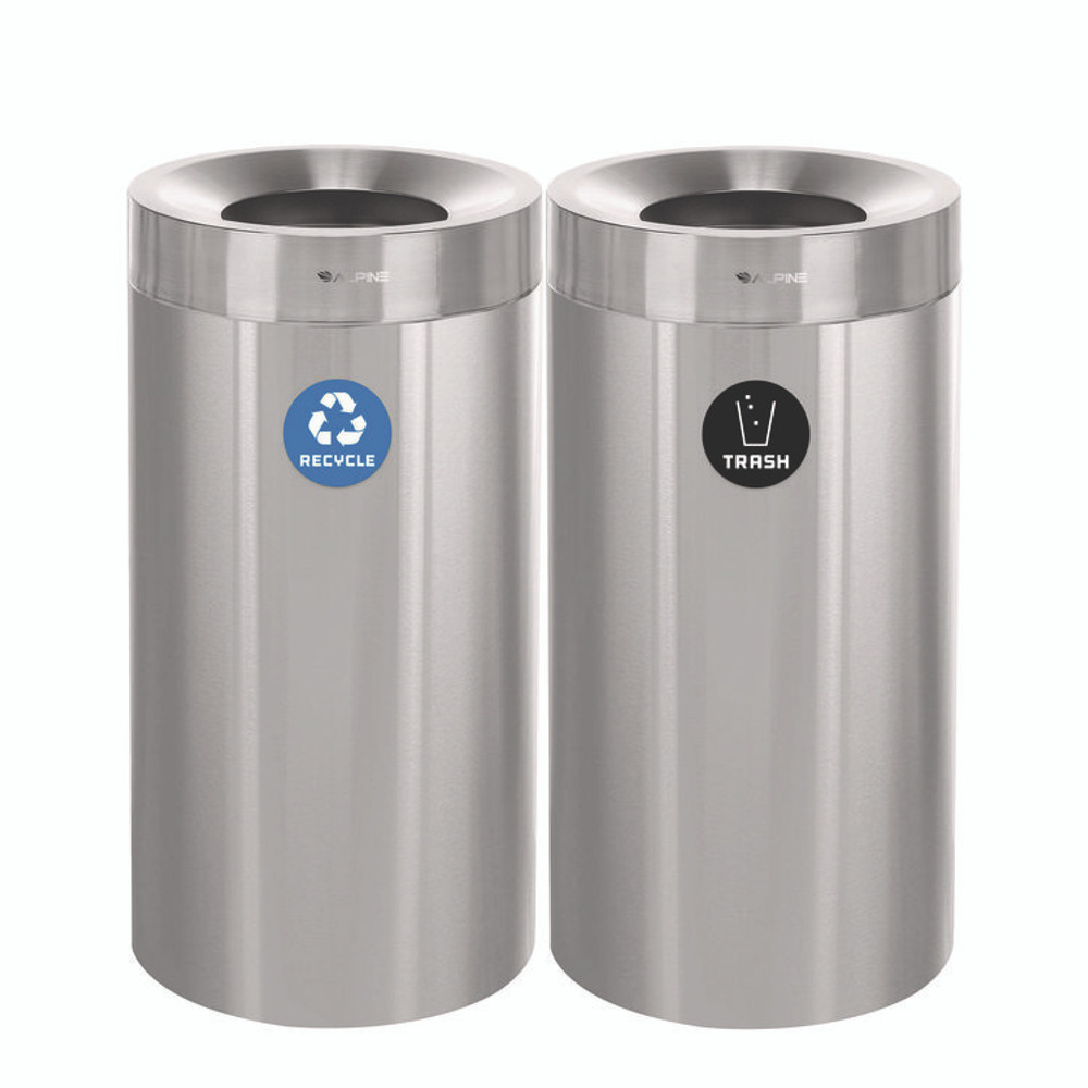 ALPINE INDUSTRIES ALP47527RT 27 Gallon Stainless Steel Recycling Can and Trash Receptacle, Brushed Stainless Steel
