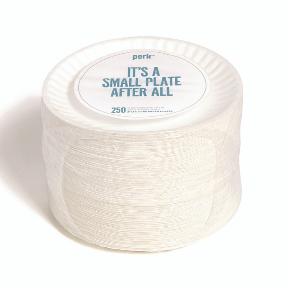 PERK 519418 Economy Paper Plates, 6" dia, White, 250/Pack, 4 Packs/Carton