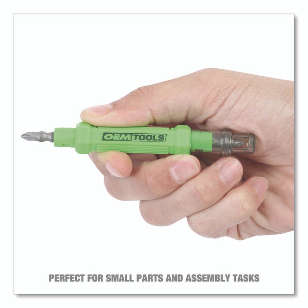 GREAT NECK SAW MFG. OEMTOOLS® 22537 6-Way Pen-Style Screw/Nut Driver, Phillips/Slotted Bits, Metric Sockets, 5.38" Long, Black/Green, Green/Clear, 4/Pack