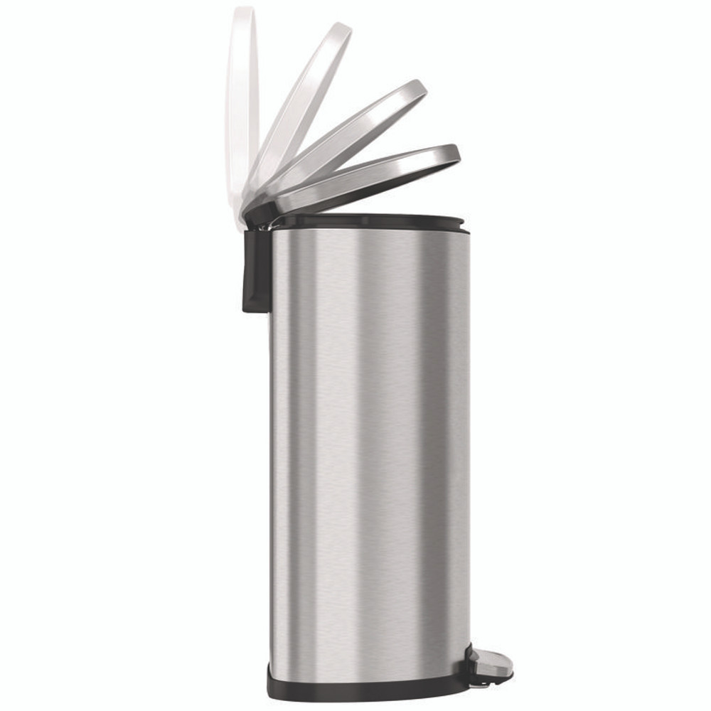 HLS COMMERCIAL HLSS13D Step Pedal Trash Can, 13 gal, Half-Round Plastic/Stainless Steel, Silver