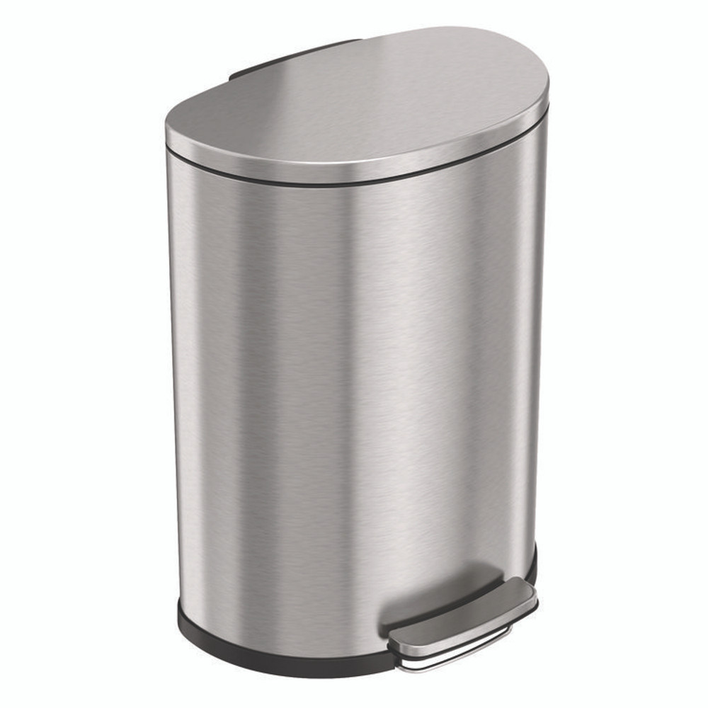 HLS COMMERCIAL HLSS13D Step Pedal Trash Can, 13 gal, Half-Round Plastic/Stainless Steel, Silver