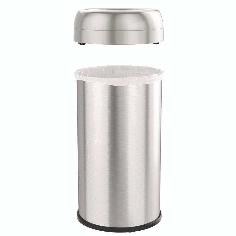 HLS COMMERCIAL HLS16STR Open Top Trash Can, Round, 16 gal, Plastic/Stainless Steel, Silver