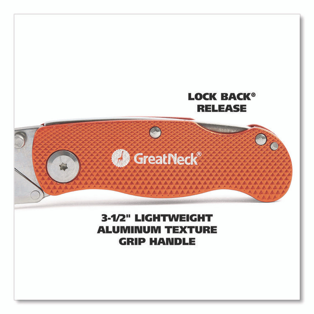 GREAT NECK SAW MFG. 74201 Quick Change Lock Back Utility Knife, 3.5" Aluminum Handle, Orange