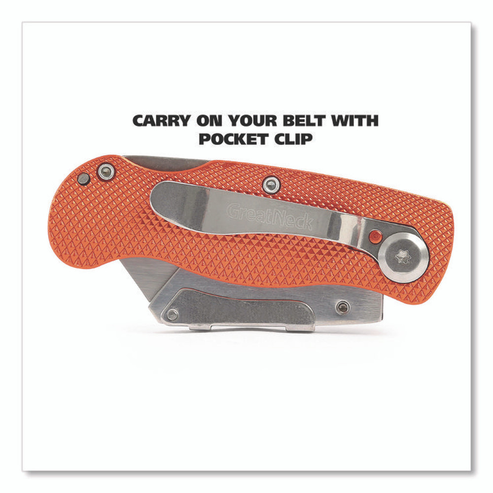 GREAT NECK SAW MFG. 74201 Quick Change Lock Back Utility Knife, 3.5" Aluminum Handle, Orange
