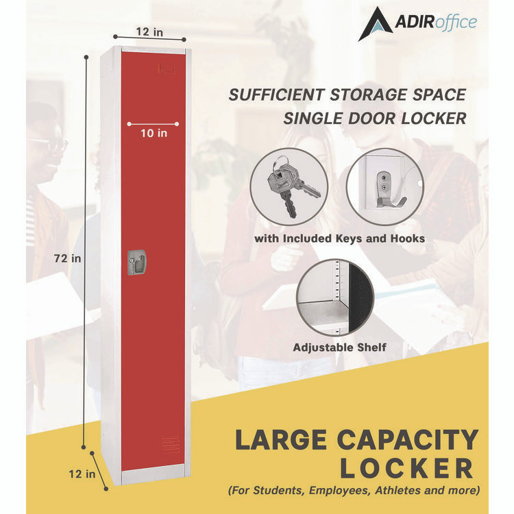 ADIROFFICE I629201RED Steel Storage Locker, 1 Compartment, 12 x 12 x 72, Red