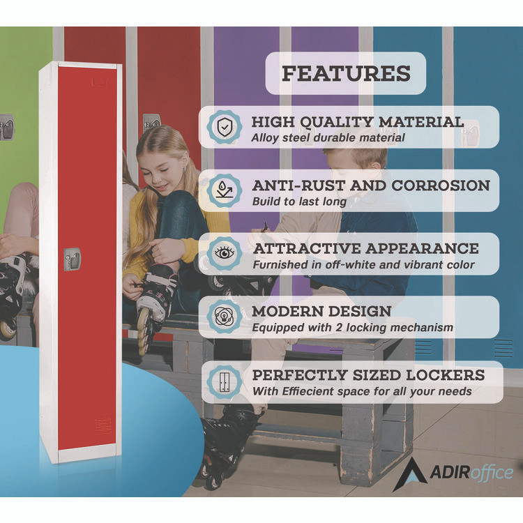 ADIROFFICE I629201RED Steel Storage Locker, 1 Compartment, 12 x 12 x 72, Red