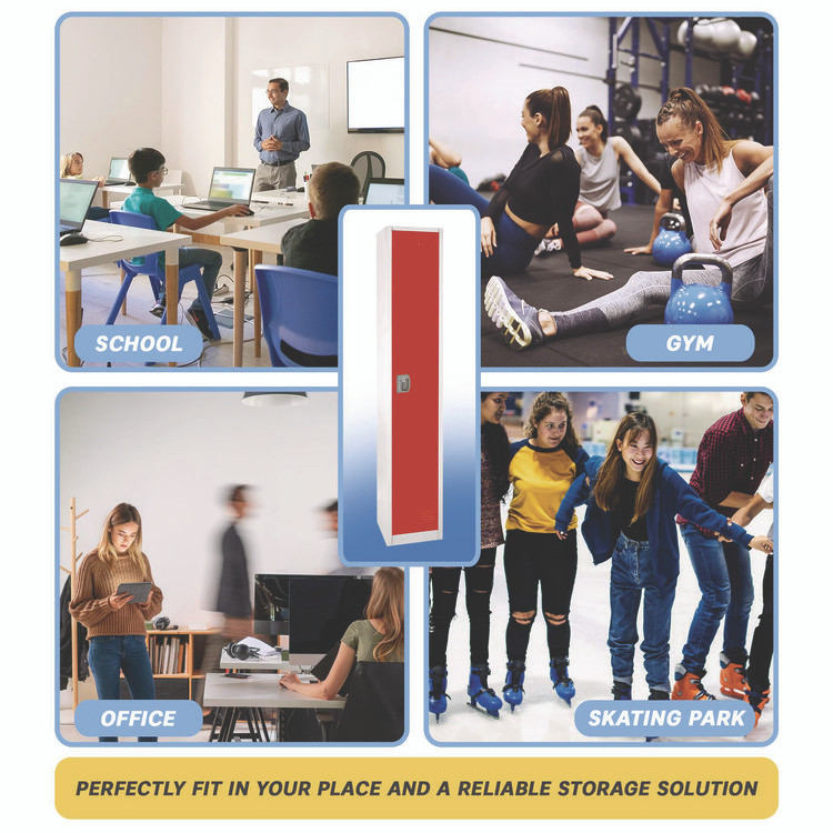 ADIROFFICE I629201RED Steel Storage Locker, 1 Compartment, 12 x 12 x 72, Red