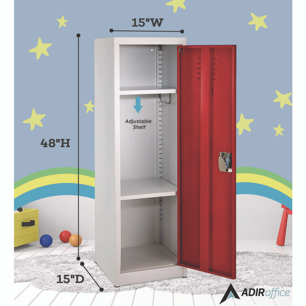 ADIROFFICE I62901RED Steel Storage Locker, 1 Compartment, 15 x 15 x 48, Red
