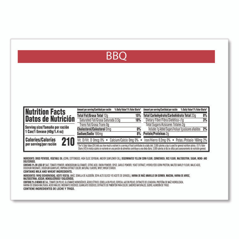 KELLOGG'S Pringles® KEE18372 Grab and Go BBQ Crisps, 1.4 oz Can, 12/Carton