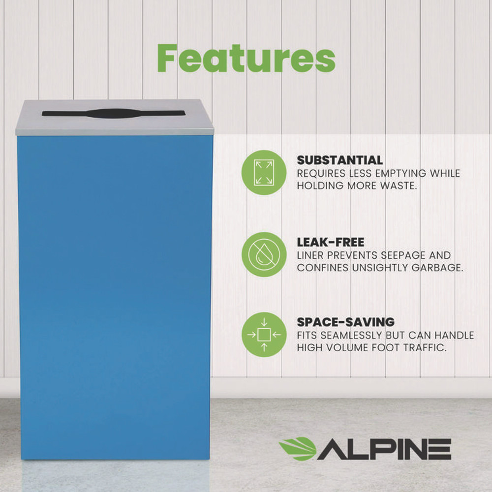 ALPINE INDUSTRIES 4450KITBLUM 29 Gallon Trash/Recycling Cans, Steel, Blue Can with Mixed Lid