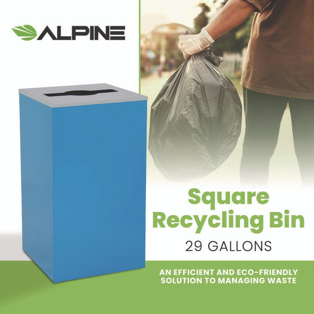 ALPINE INDUSTRIES 4450KITBLUM 29 Gallon Trash/Recycling Cans, Steel, Blue Can with Mixed Lid