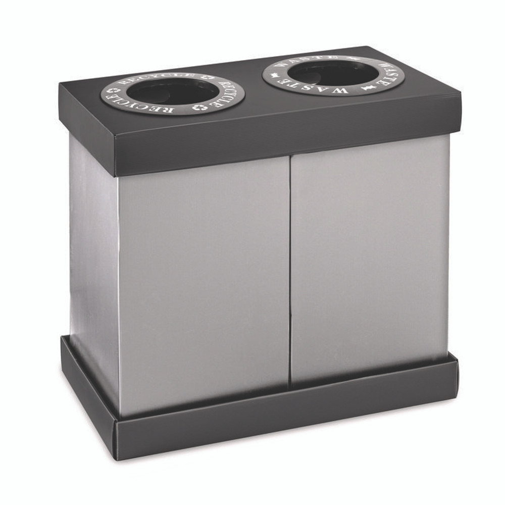 ALPINE INDUSTRIES ALP47102BLK 28 Gal Indoor Trash Can and Recycling Bin, Corrugated Polypropylene, Gray, 2 Bin