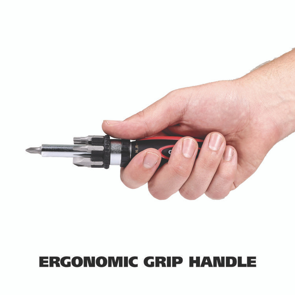 GREAT NECK SAW MFG. 950DE Ratcheting Screw/Nut Driver Set, Phillips/Slotted/Star Bits, 7" Long, Black/Red