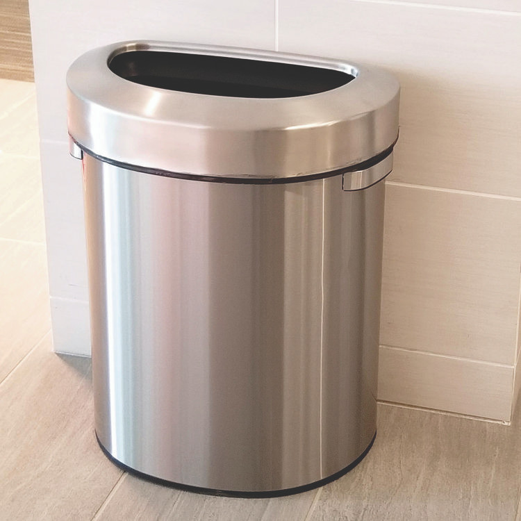 HLS COMMERCIAL HLS18DOT Open Top Trash Can, Half-Round, 18 gal, Plastic/Stainless Steel, Silver