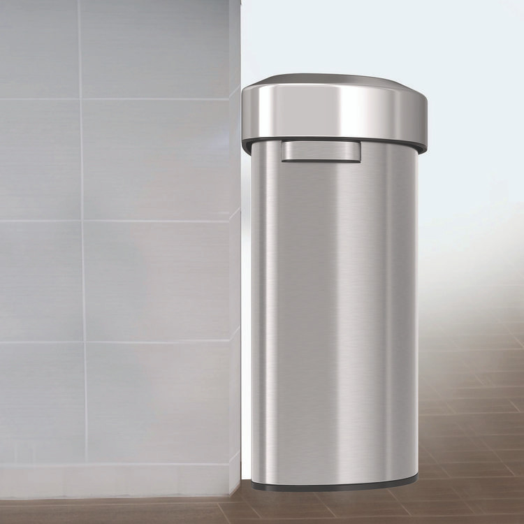 HLS COMMERCIAL HLS18DOT Open Top Trash Can, Half-Round, 18 gal, Plastic/Stainless Steel, Silver