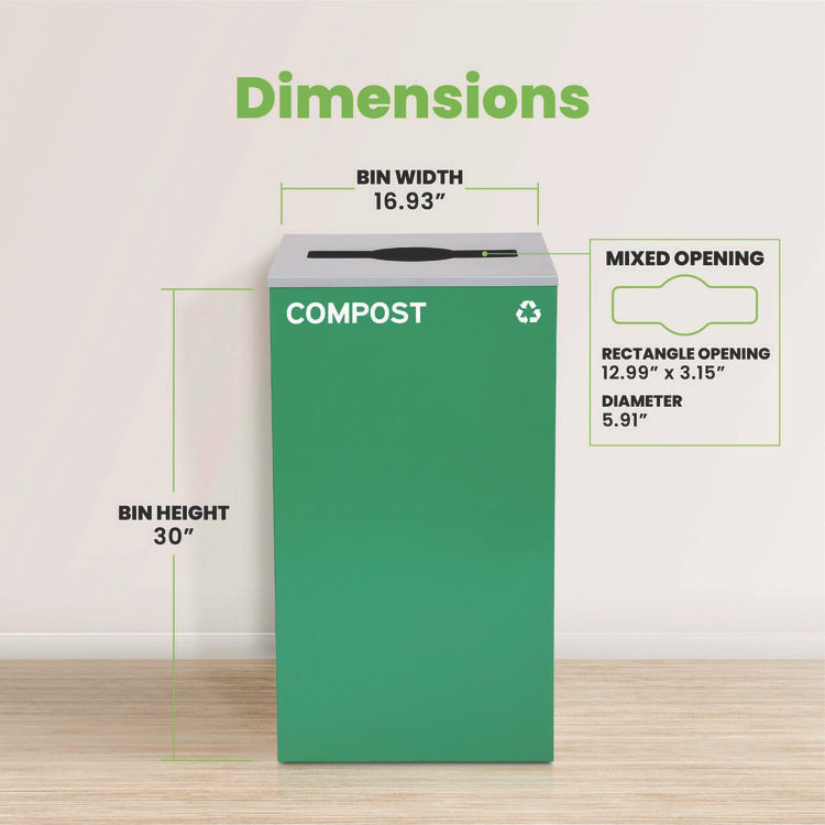 ALPINE INDUSTRIES 4450KITGRNMC 29 Gallon Trash/Recycling Cans, Steel, Green Compost Can with Mixed Lid