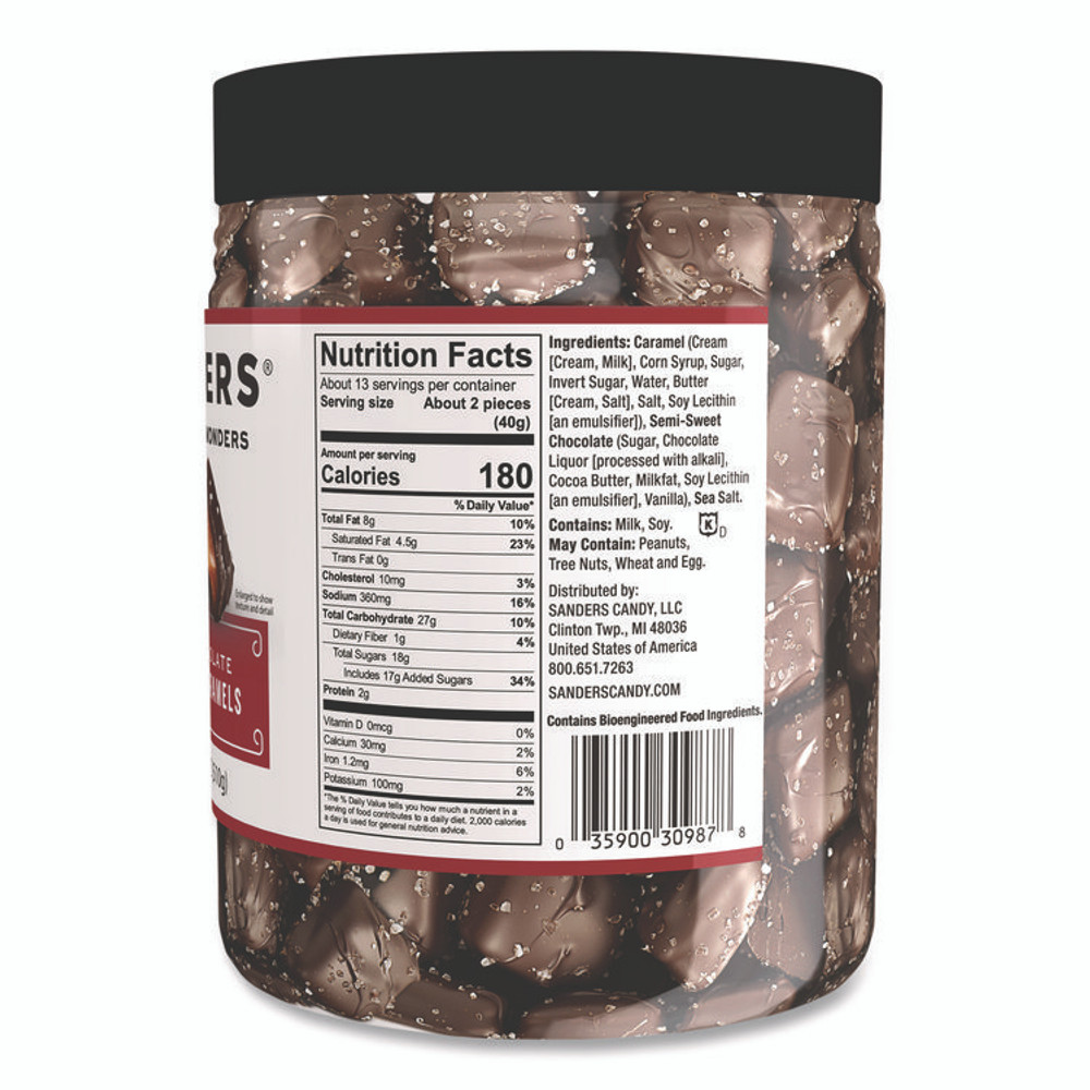 MORLEY CANDY MAKERS INC Sanders® MRY30987 Small Batch Wonders Dark Chocolate Sea Salt Caramels, 18 oz Tub