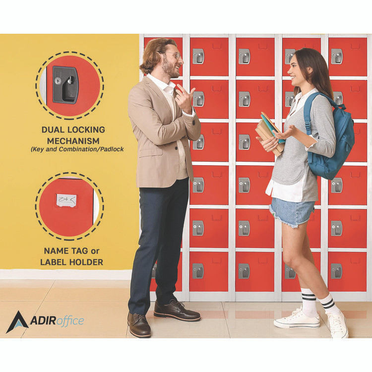 ADIROFFICE I629206RED Steel Storage Locker, 6 Compartment, 12 x 12 x 72, Red