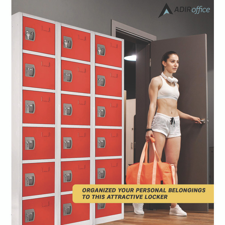 ADIROFFICE I629206RED Steel Storage Locker, 6 Compartment, 12 x 12 x 72, Red