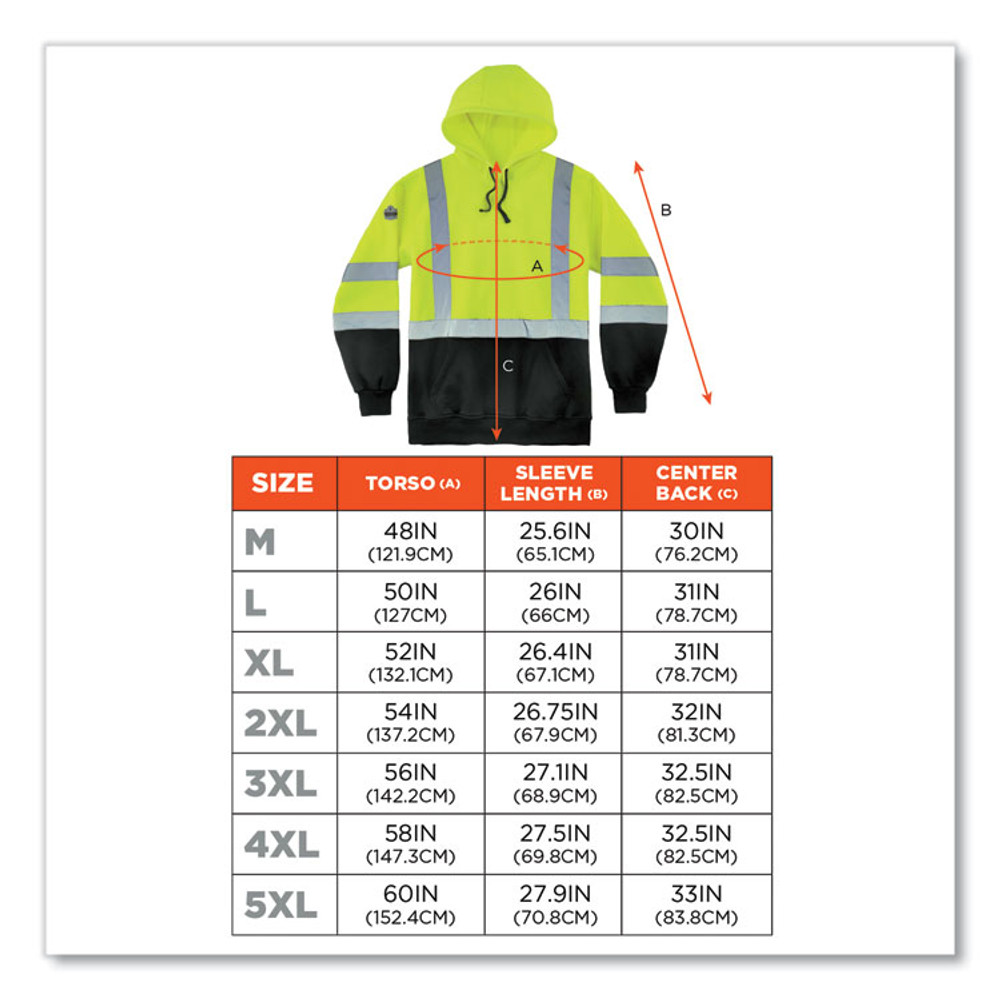 TENACIOUS HOLDINGS, INC. ergodyne® 21885 GloWear 8373 Hi-Vis Class 3 Hooded Sweatshirt with Black Bottom, Polar Fleece, Lime, X-Large