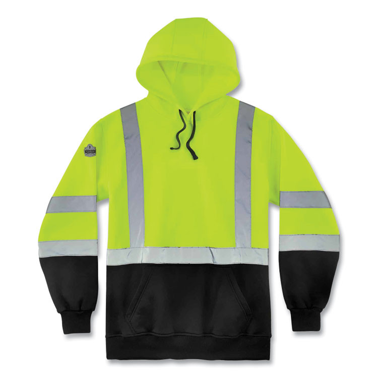 TENACIOUS HOLDINGS, INC. ergodyne® 21885 GloWear 8373 Hi-Vis Class 3 Hooded Sweatshirt with Black Bottom, Polar Fleece, Lime, X-Large