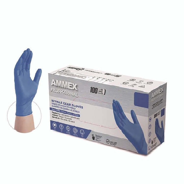 AMMEX CORPORATION Professional ACNPF42100BX Nitrile Exam Gloves, Powder-Free, Small, 9.5" Long, Blue, 100/Box