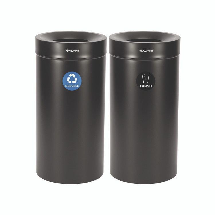 ALPINE INDUSTRIES 47527BLKRT 27 Gallon Black Stainless Steel Recycling Can and Trash Receptacle