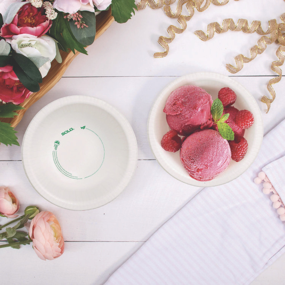 DART SOLO® HB12PLANETPK Compostable Paper Dinnerware, ProPlanet Seal, Bowl, 12 oz, White, 125/Pack