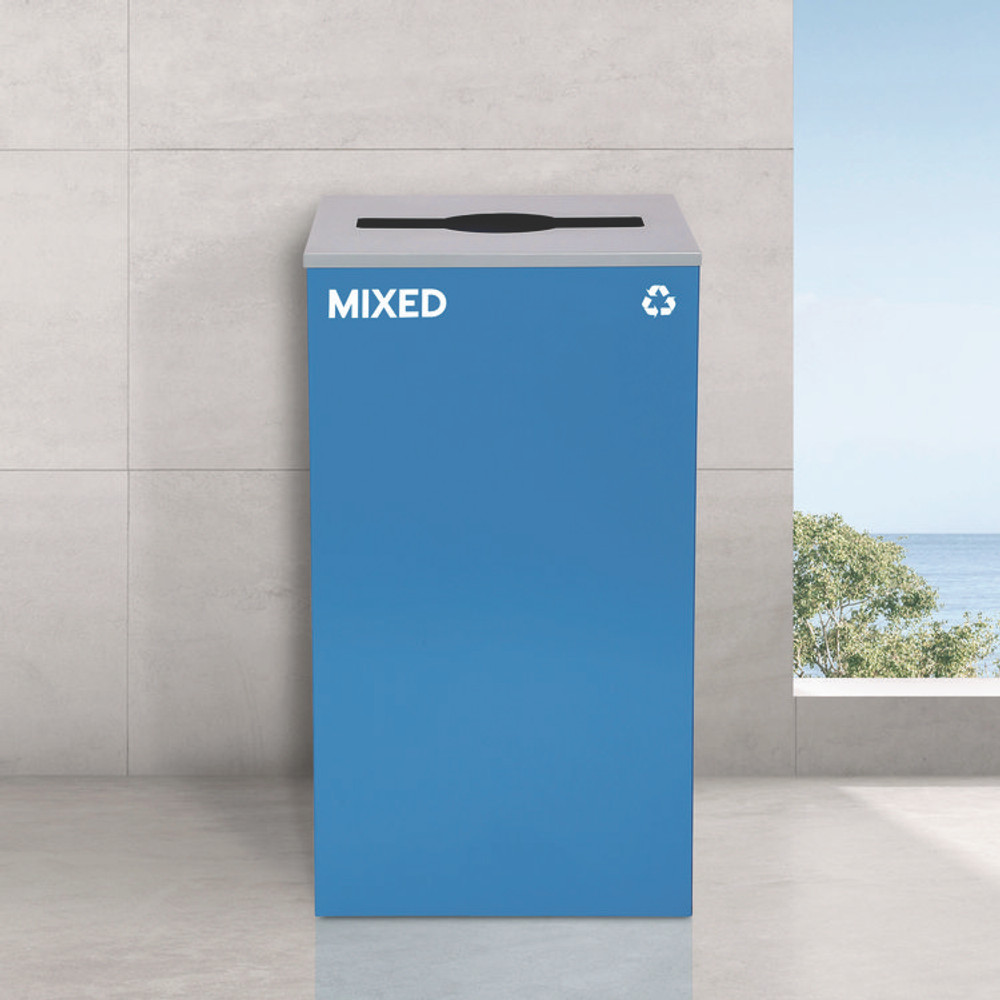 ALPINE INDUSTRIES 4450KITBLUMM 29 Gallon Trash/Recycling Cans, Steel, Blue Mixed Recycling Can with Mixed Lid