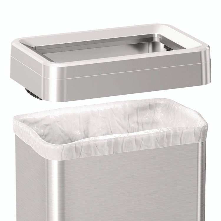 HLS COMMERCIAL HLS16UOTM Open Top Trash Can with Wheels, Rectangular, 16 gal, Plastic/Stainless Steel, Silver