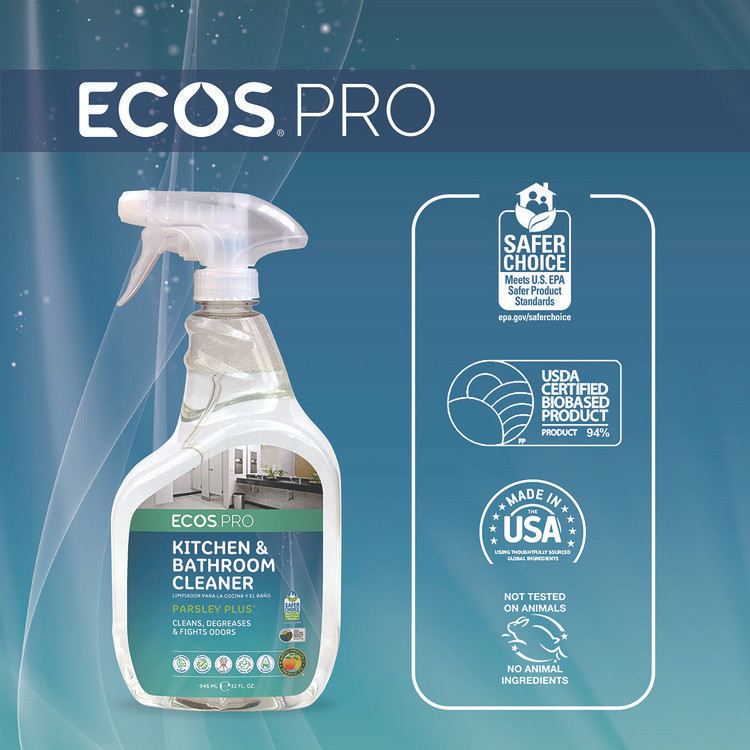 EARTH FRIENDLY PRODUCTS ECOS® PL97466CT Parsley Plus All-Purpose Kitchen and Bathroom Cleaner, Parsely Scent, 32 oz Spray Bottle, 6/Carton